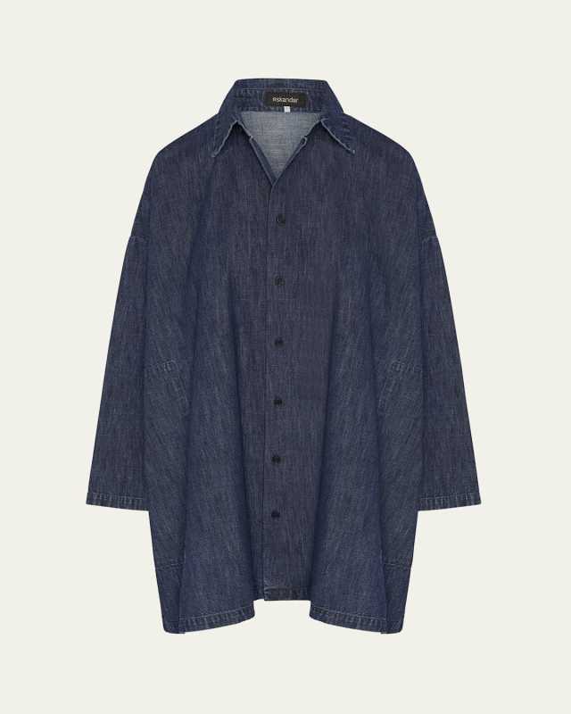Wide A-Line Back-Pleat Shirt With Collar (Long Plus Length)